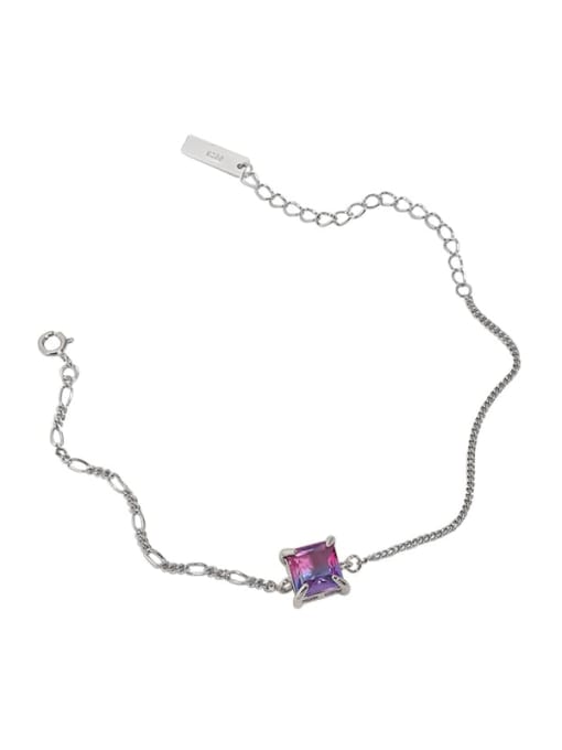 White gold [purple blue stone] 925 Sterling Silver Glass Stone Geometric Vintage Link Bracelet